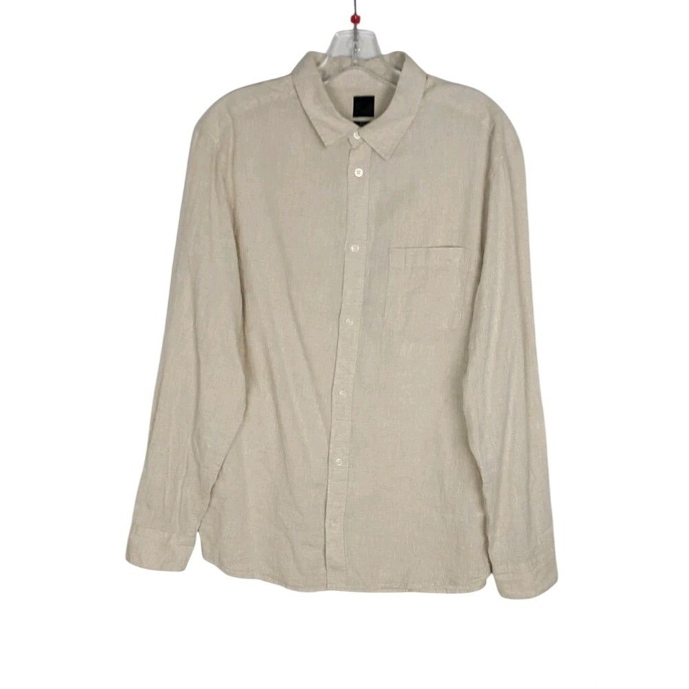 H&M Lightweight Button Down Shirt Mens Sz L Long Sleeve Linen Blend Tan